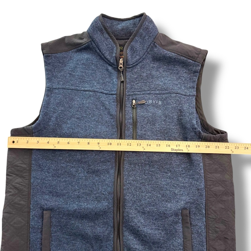 Orvis Men's XL Blue Heathered Fleece Full Zip‎ Vest Zippered Pockets Outdoor - Picture 2 of 9
